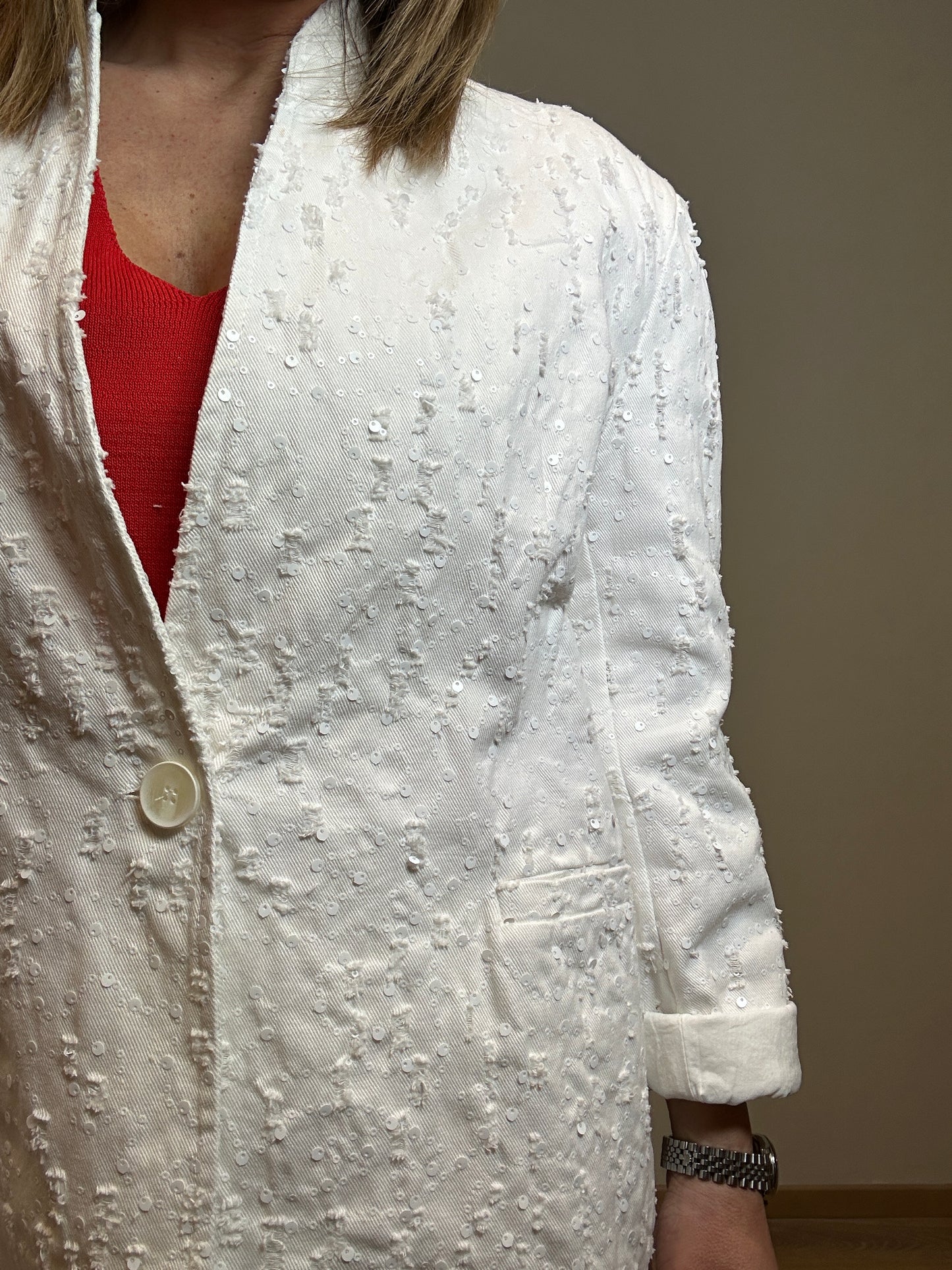Blazer in denim con paillettes