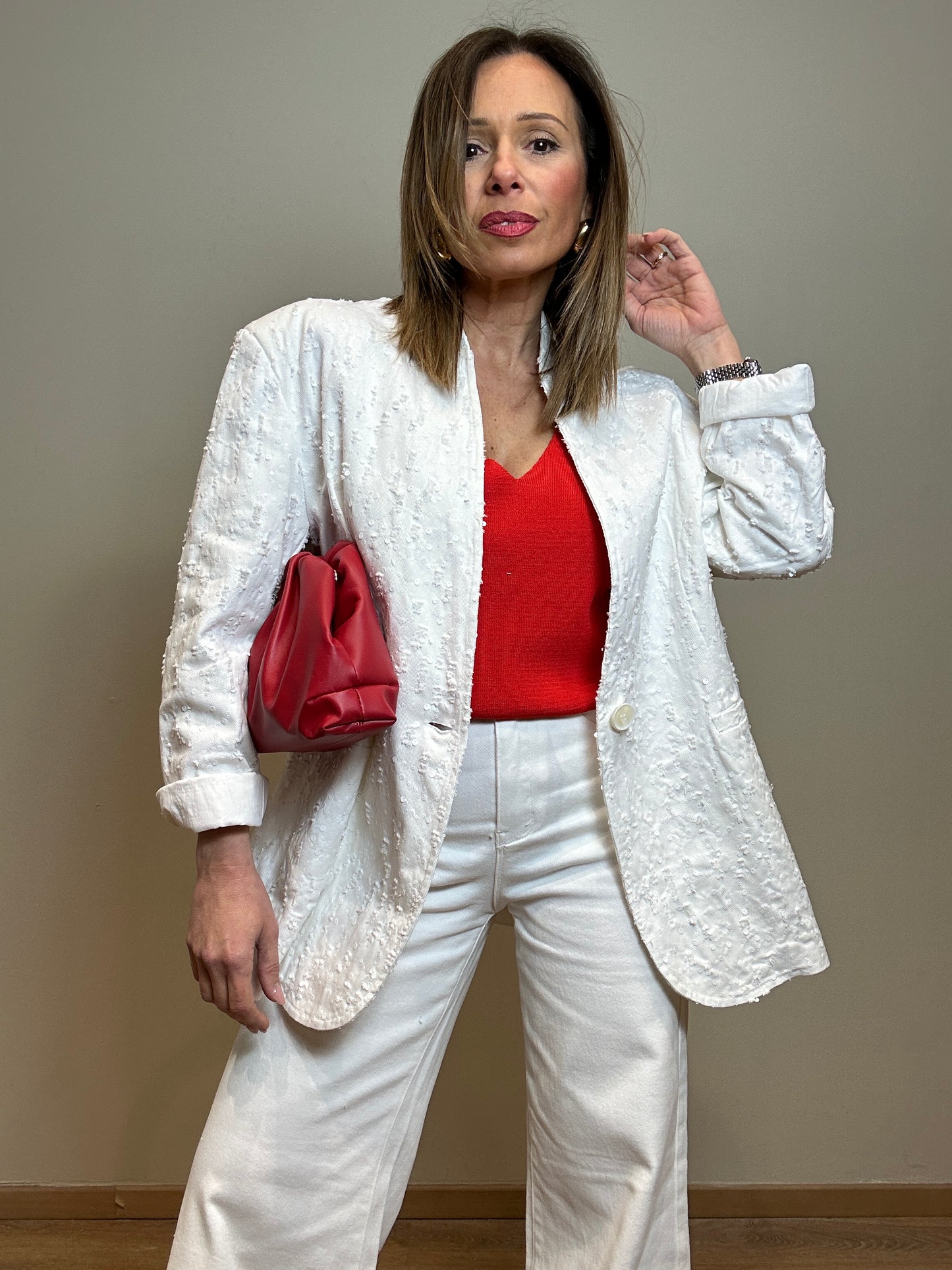Blazer in denim con paillettes