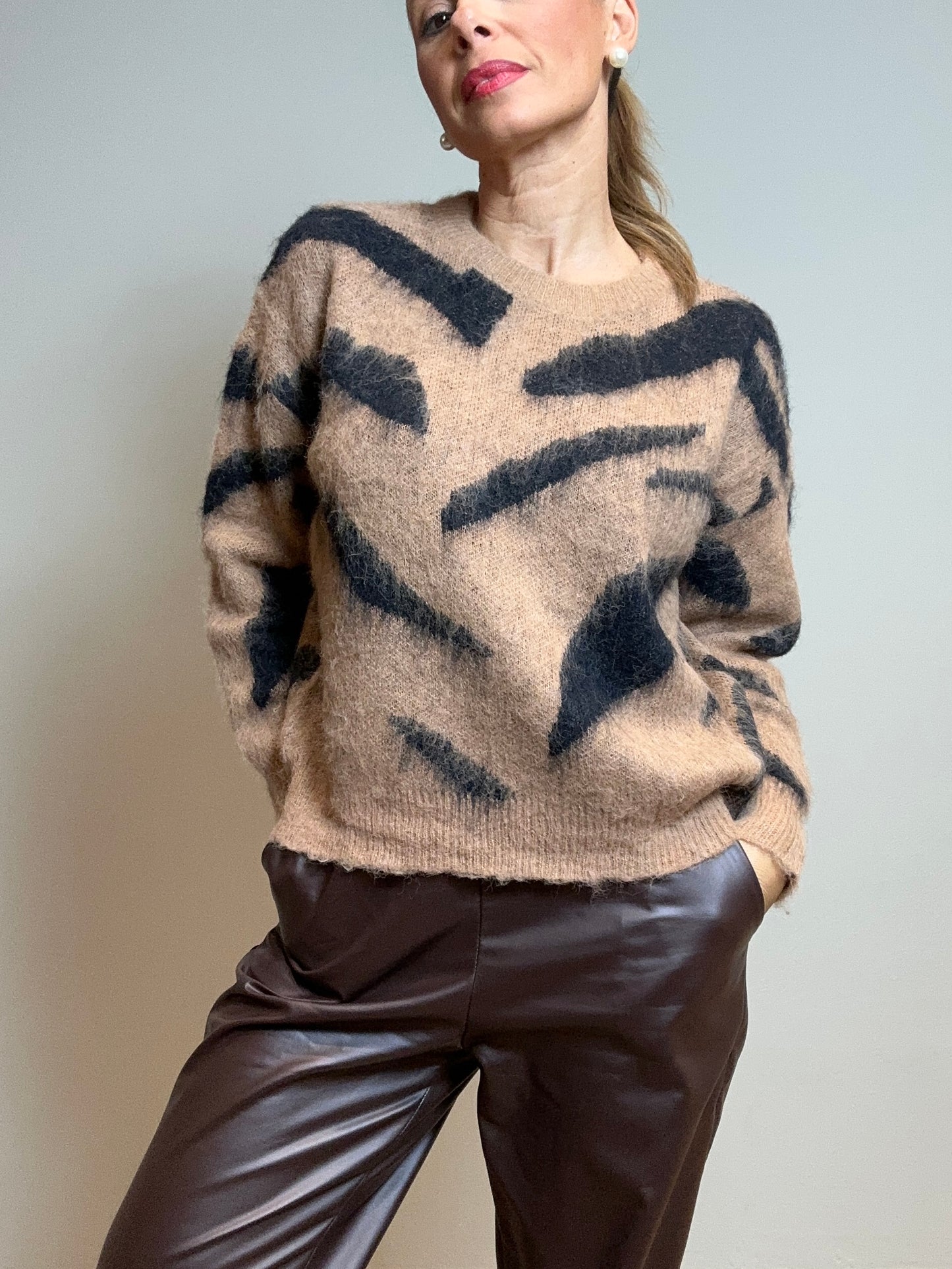 Maglia animalier mohair cammello