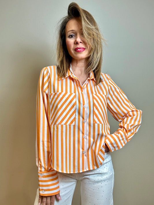 Camicia crop righe arancio